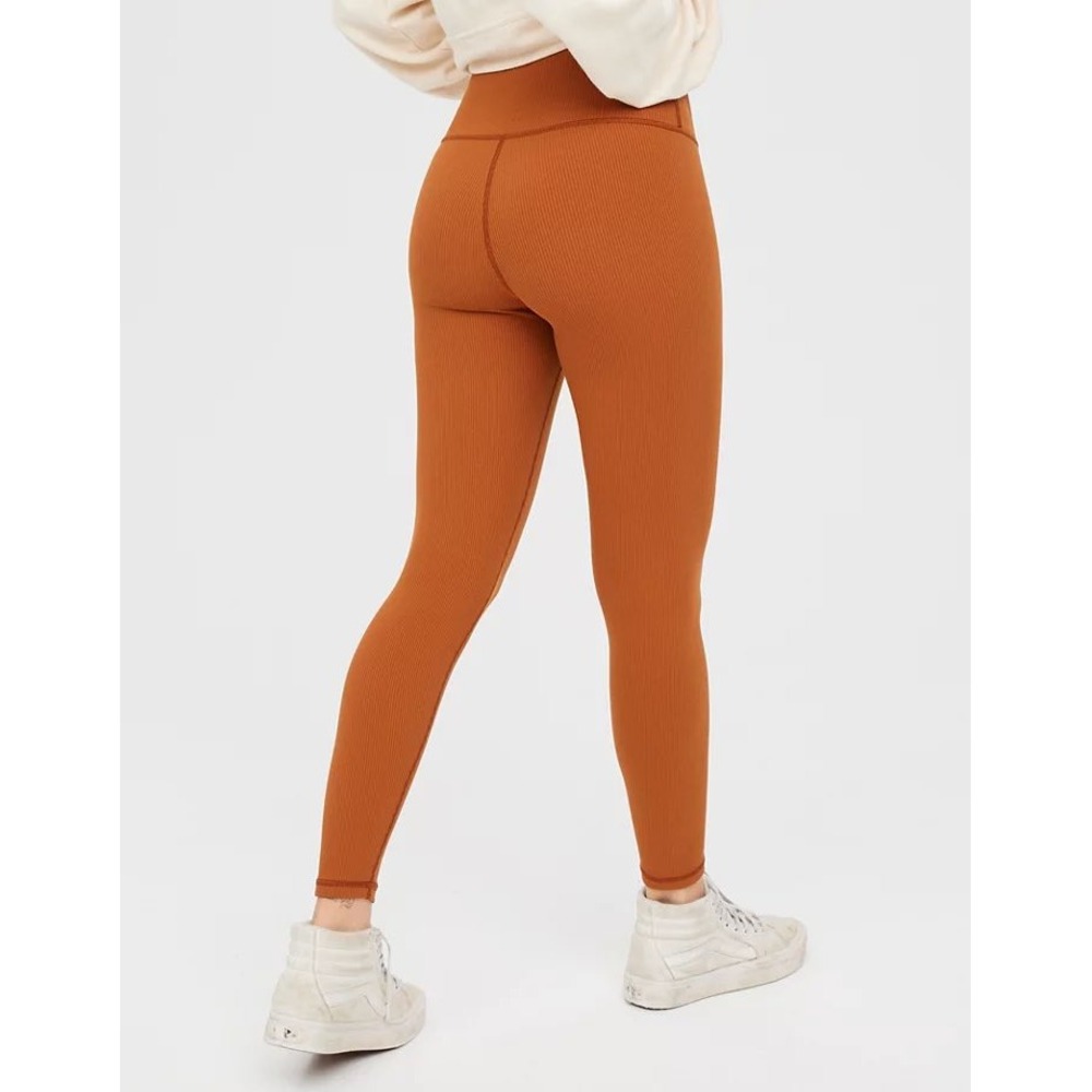 Offline by Aerie Ribbed High-Waisted Leggings Caramel Brown Women's Large Yoga